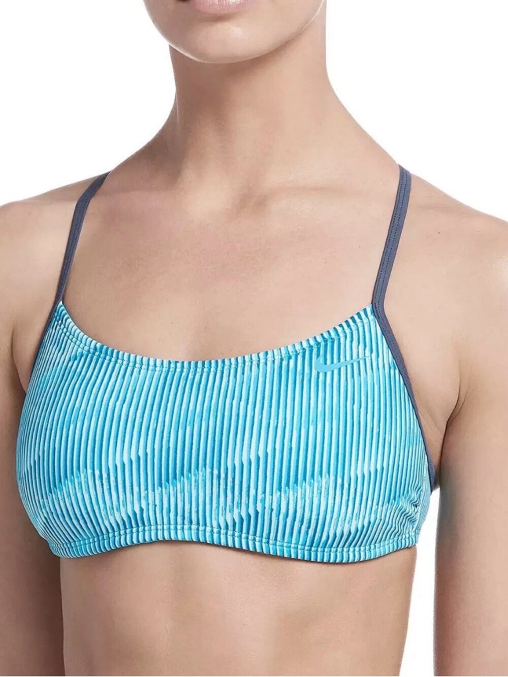 Nike Reversible Racerback Blue Striped Bikini Top with Straps that Adjust